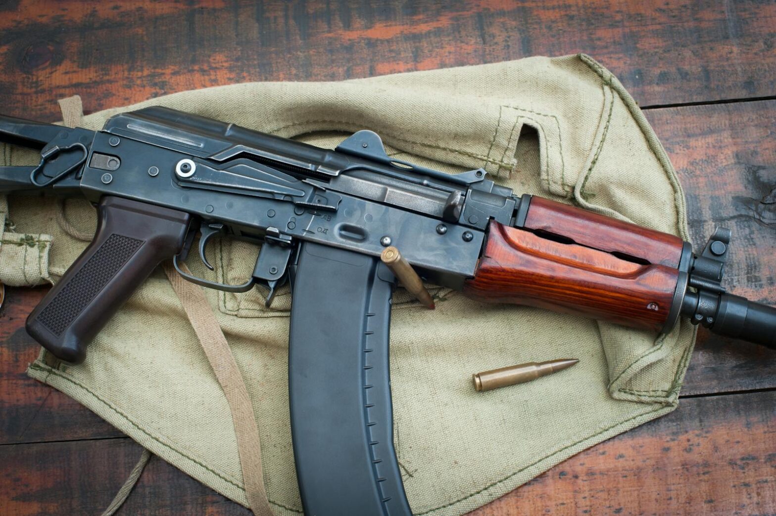 Close-Up Shot of a Black Rifle