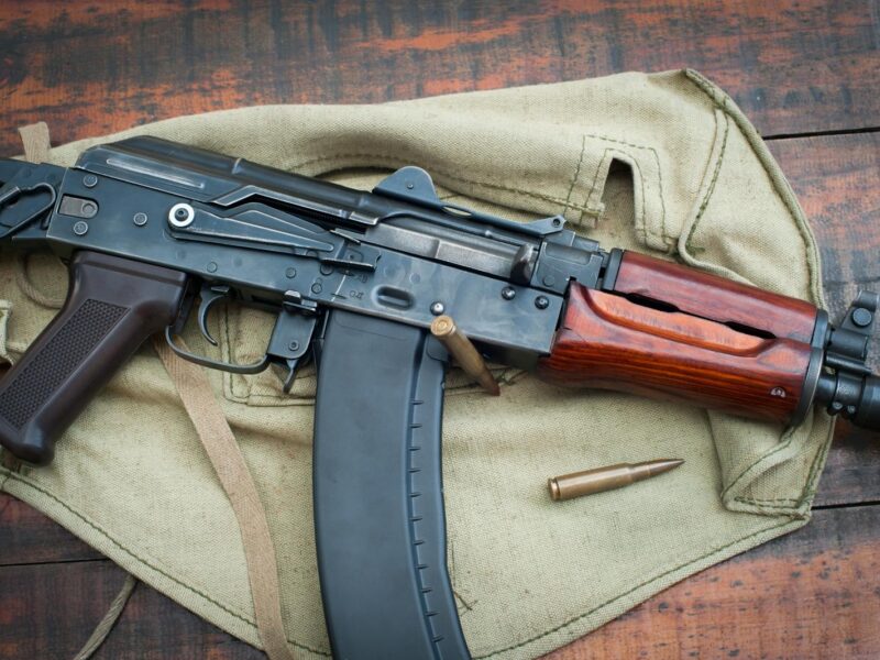 Close-Up Shot of a Black Rifle